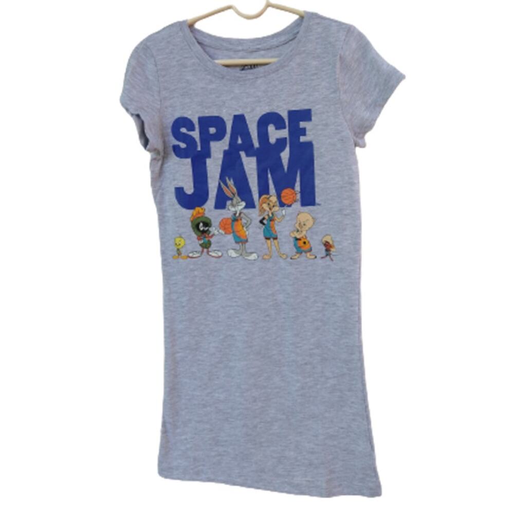 Space Jam Girls XS (4/5) Gray Jersey Dress Short Sleeves Looney Tunes New
